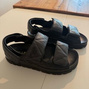 Prada Nappa Quilted Padded Slingback Sandals 38/8 Black